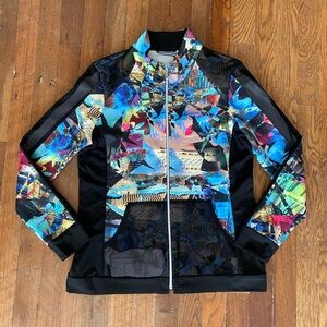 Modes Crystal Fashion Athleisure Mesh Multicolor Abstract Geometric Zip Jacket